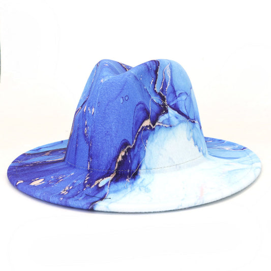 New Digital Printing Woolen Big Jazz Top Hat Big Pressure Hat