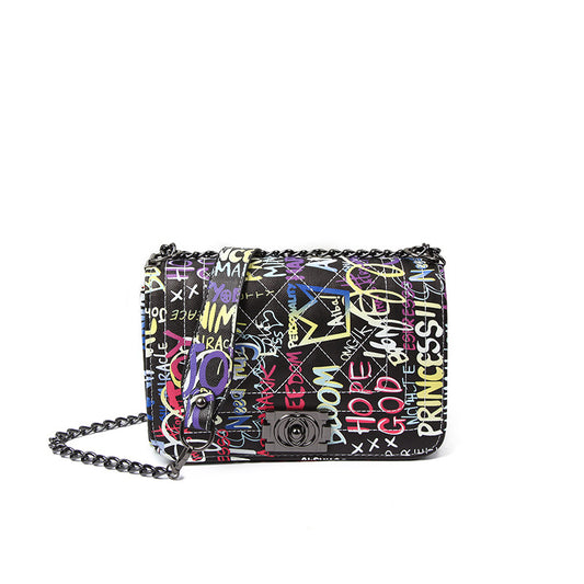 Fashion Printed Letter Graffiti Bag Diamond Chain