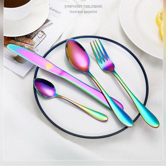 24 Pcs Deluxe Stainless Steel Knife Fork Spoon Teaspoon Kitchen Cutlery Set